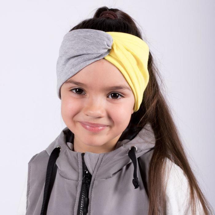 Повязка на голову, цвет серый/жёлтый, размер 46-50