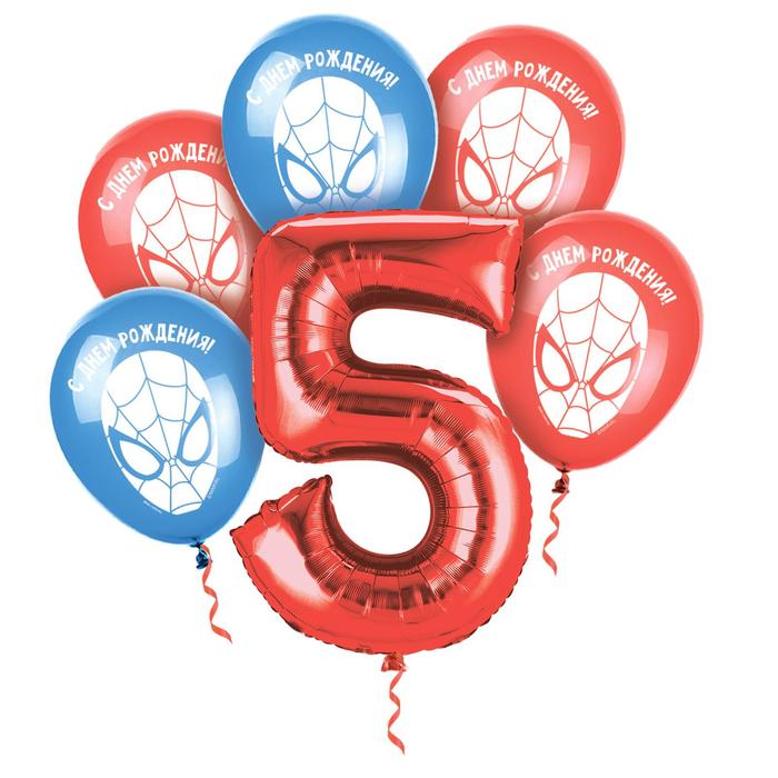 Воздушные шары, набор "С Днем Рождения 5 лет", Человек-паук