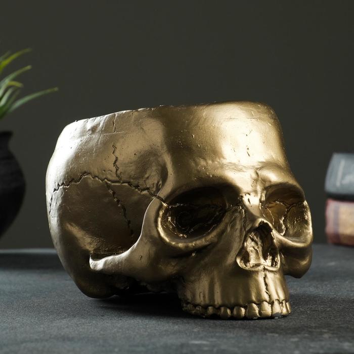 фото Кашпо - органайзер "череп" бронза, 0,2 л/19х14х12см хорошие сувениры