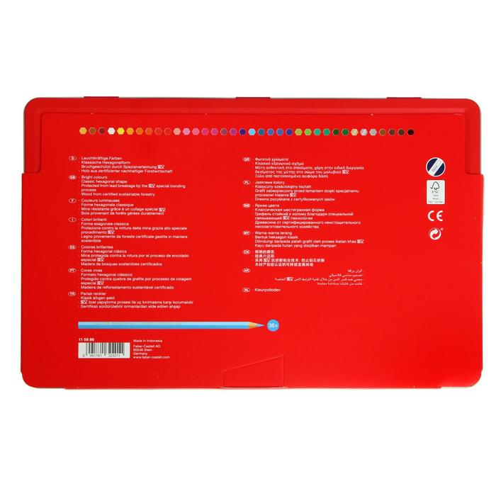 фото Карандаши 36 цвета faber-castell "замок", шестигранный корпус, заточенные, в металлическом пенале