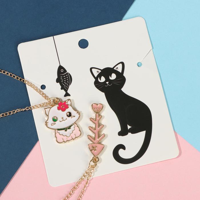 Кулоны "Неразлучники" котик с рыбкой, цветные в золоте, 45 см 
Кулоны "Неразлучники" котик с рыбкой, цветные в золоте, 45 см