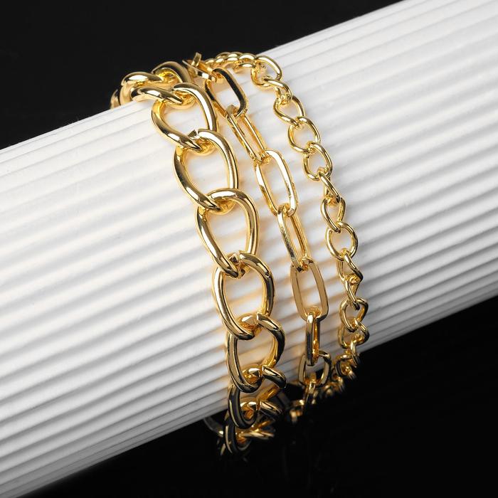 Браслет "Цепь" овальные звенья, многоярусный, цвет золото,L=18см
Браслет "Цепь" овальные звенья, многоярусный, цвет золото,L=18см