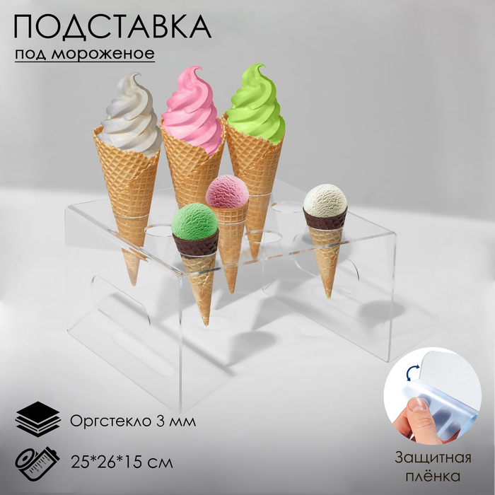 Подставка под мороженое 25×26×15, оргстекло 3 мм, d=4 см, цвет прозрачный, В ЗАЩИТНОЙ ПЛЁНКЕ
Подставка под мороженое 25×26×15, оргстекло 3 мм, d=4 см, цвет прозрачный, В ЗАЩИТНОЙ ПЛЁНКЕ