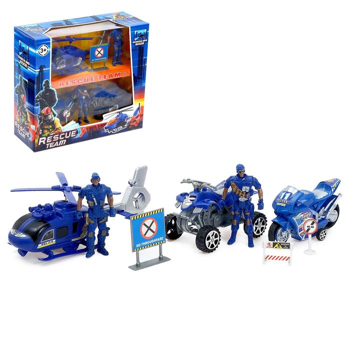 Игровой набор «Полиция» из 2-х фигурок полицейских и 3-х транспортных средств
Игровой набор «Полиция» из 2-х фигурок полицейских и 3-х транспортных средств