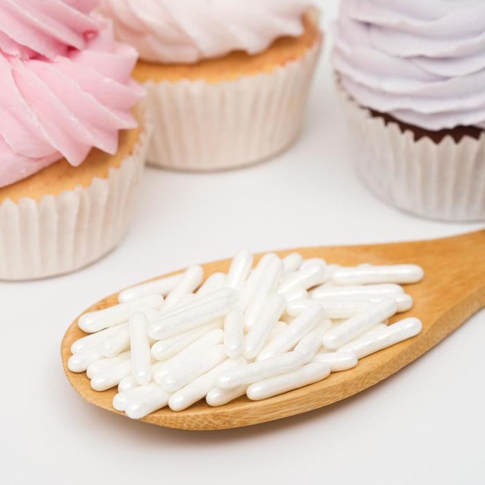 Кондитерская посыпка палочки, белые перламутровые, 50 г
Кондитерская посыпка палочки, белые перламутровые, 50 г