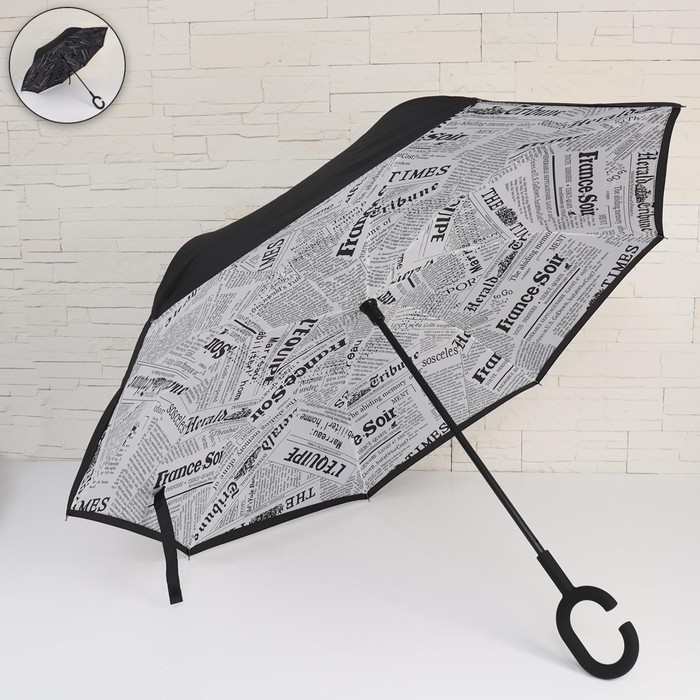 Зонт-наоборот, механический «Газета», 8 спиц, R = 53 см, ручка кольцо, цвет МИКС
Зонт-наоборот, механический «Газета», 8 спиц, R = 53 см, ручка кольцо, цвет МИКС