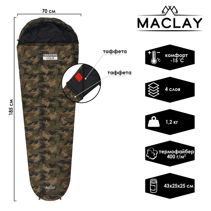 Спальник 4-слойный, кокон 185 x 70 см, trekking cold, таффета/таффета, -15°C
Спальник 4-слойный, кокон 185 x 70 см, trekking cold, таффета/таффета, -15°C
