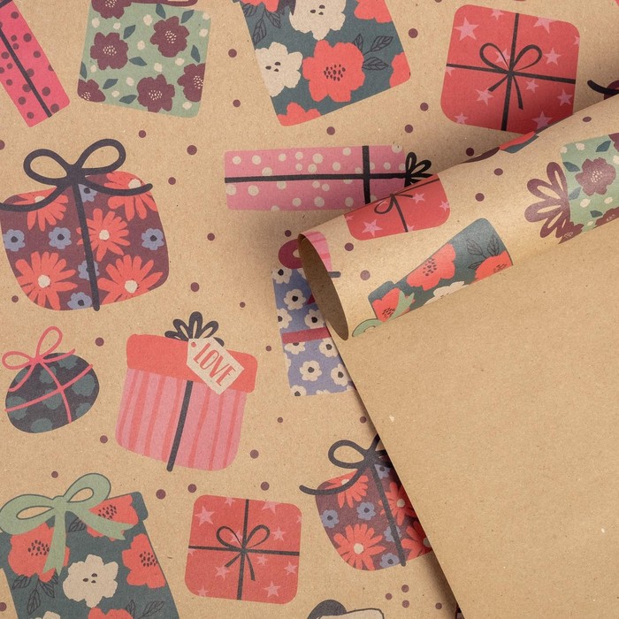 Бумага упаковочная крафтовая «Яркие подарки», 50 × 70 см
Бумага упаковочная крафтовая «Яркие подарки», 50 × 70 см