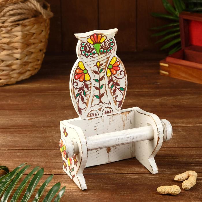 фото Держатель для туалетной бумаги "сова белая" дерево 18х10х25