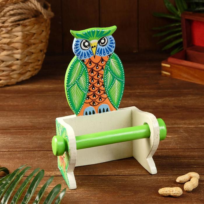 фото Держатель для туалетной бумаги "сова зелёная" дерево 18х10х25