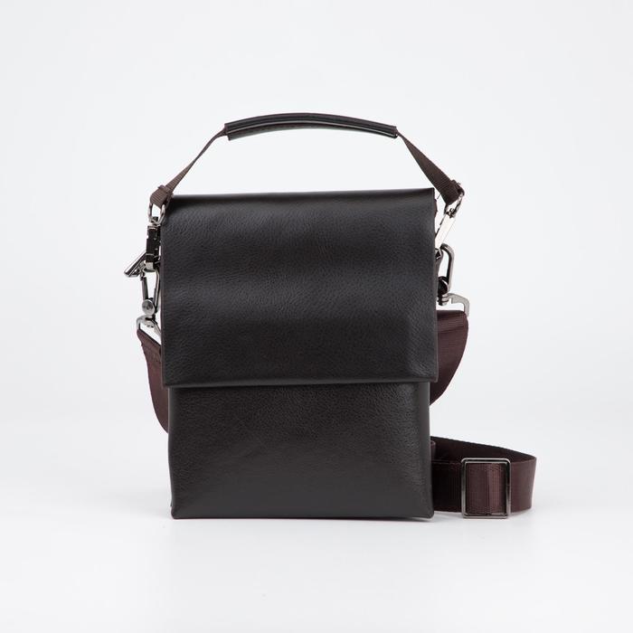 фото Планшет мужской, 3 отдела на молнии, 2 наружных кармана, длинная стропа, цвет коричневый