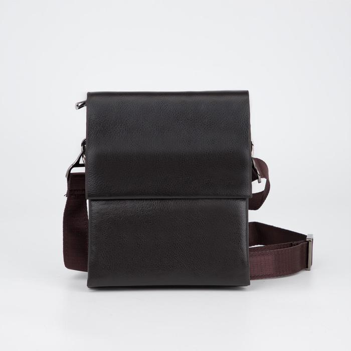 фото Планшет мужской, 3 отдела на молнии, 2 наружных кармана, длинная стропа, цвет коричневый