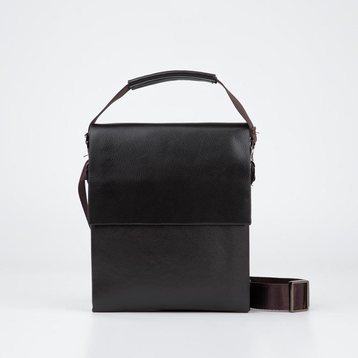 фото Планшет мужской, 3 отдела на молнии, 2 наружных кармана, длинная стропа, цвет коричневый