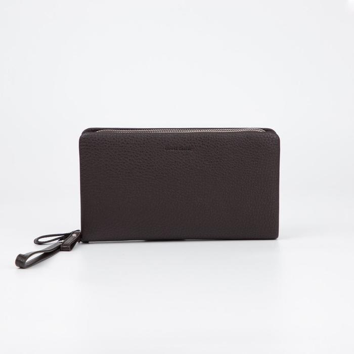 Клатч, 2 отдела на молниях, ремешок на запястье, цвет коричневый 
Клатч, 2 отдела на молниях, ремешок на запястье, цвет коричневый