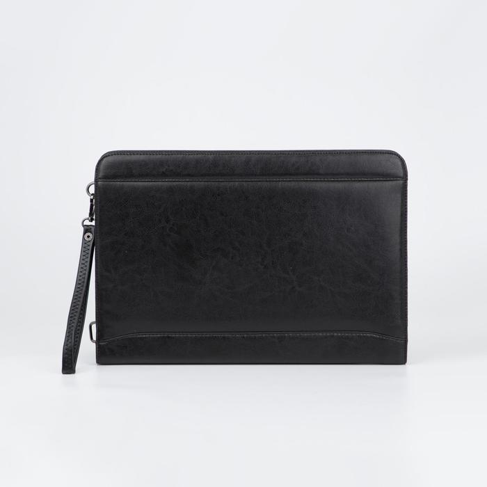 Папка деловая, 2 отдела на молниях, наружный карман, ручка, цвет чёрный
Папка деловая, 2 отдела на молниях, наружный карман, ручка, цвет чёрный