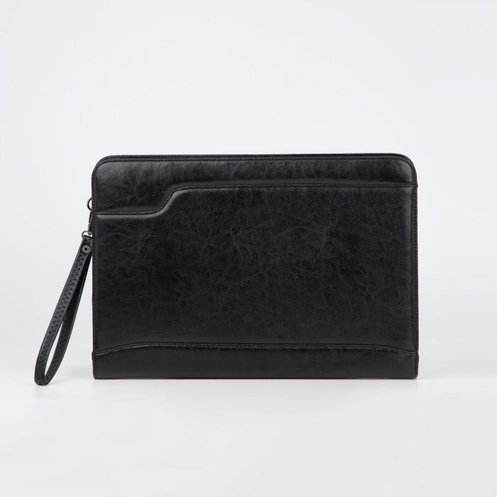 Папка деловая, 2 отдела на молниях, наружный карман, ручка, цвет чёрный
Папка деловая, 2 отдела на молниях, наружный карман, ручка, цвет чёрный