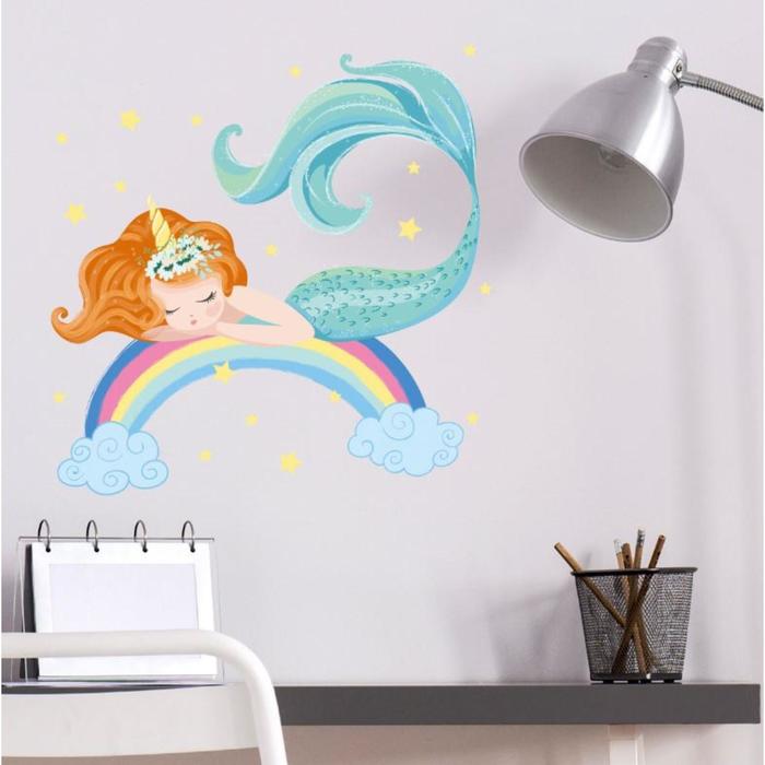 Наклейка пластик интерьерная цветная "Спящая русалочка на радуге" 30х30 см 
Наклейка пластик интерьерная цветная "Спящая русалочка на радуге" 30х30 см