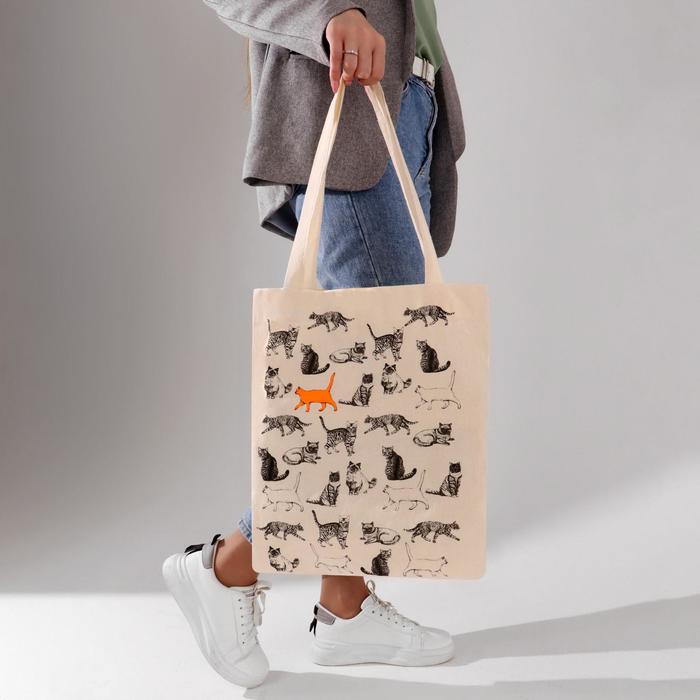 фото Сумка-шоппер "кошечки", белая, без молнии, 35 х 42 см