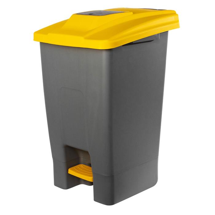 Контейнер мусорный 100л 390х480х750 серый с жёлтой крышкой и педалью 
Контейнер мусорный 100л 390х480х750 серый с жёлтой крышкой и педалью