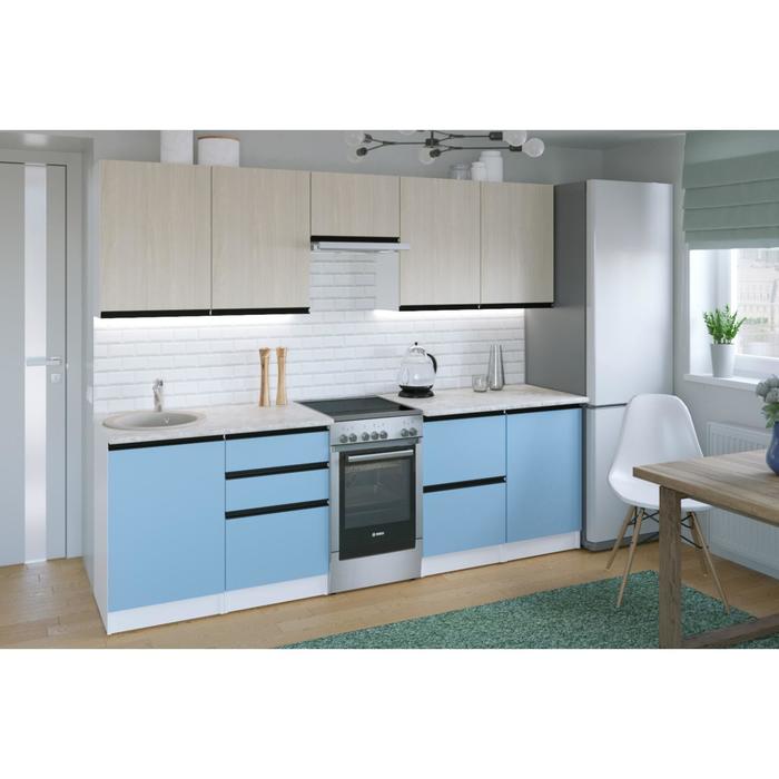 фото Кухонный гарнитур соната мега 2500х600 ясень шимо светлый,капри/белый