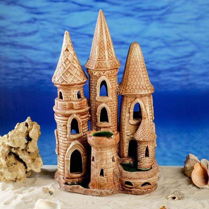 фото Декорация для аквариума "подводный замок", коричневый, 41 см керамика ручной работы