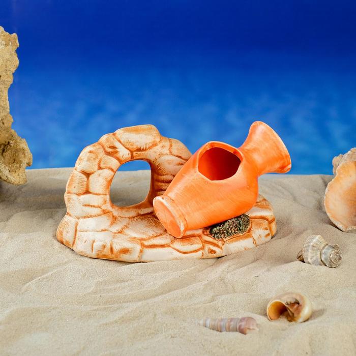 Декорация для аквариума "Ваза", коричневая, 16х10х9 см, микс