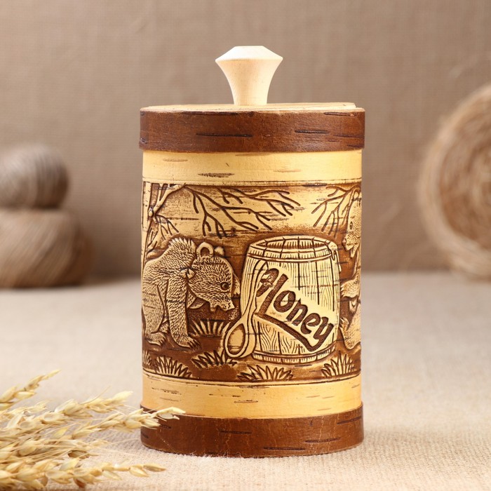 Туес для мёда высокий "Honey" Д10см, береста
Туес для мёда высокий "Honey" Д10см, береста