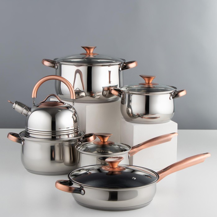 Набор «Леват», 6 предметов: кастрюли 2,5/3,4/5,6 л, ковш 1,9 л, сотейник 24×6,5, чайник, цвет золотой
Набор «Леват», 6 предметов: кастрюли 2,5/3,4/5,6 л, ковш 1,9 л, сотейник 24×6,5, чайник, цвет золотой