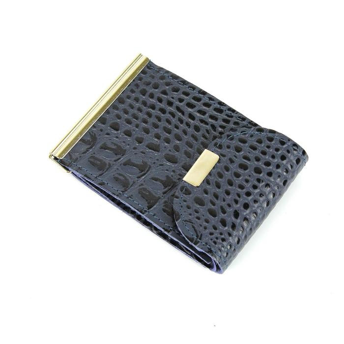 фото Зажим для купюр, отдел для монет, карт, цвет синий croco