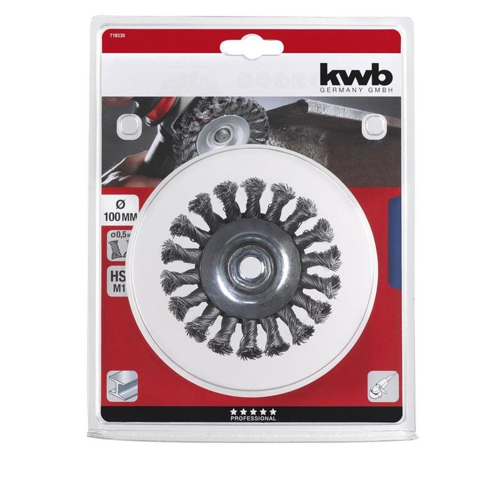 фото Щетка плоская kwb, d=100 мм, проволока витая d=0.5, крепление м14, сталь hss