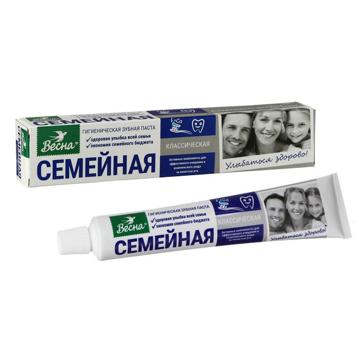 Зубная паста Весна Семейная классическая, в футляре, 100 г
Зубная паста Весна Семейная классическая, в футляре, 100 г