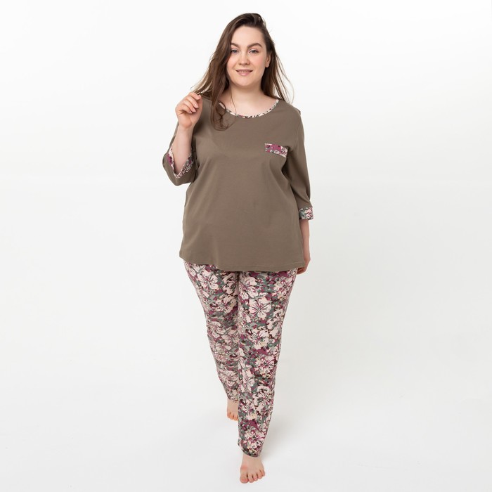 Костюм женский (лонгслив, брюки), цвет хаки, размер 52 
Костюм женский (лонгслив, брюки), цвет хаки, размер 52