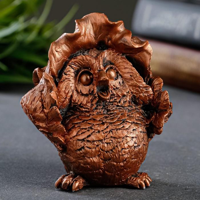 Фигура "Сова в панаме" состаренная медь, 10х6х5см
Фигура "Сова в панаме" состаренная медь, 10х6х5см