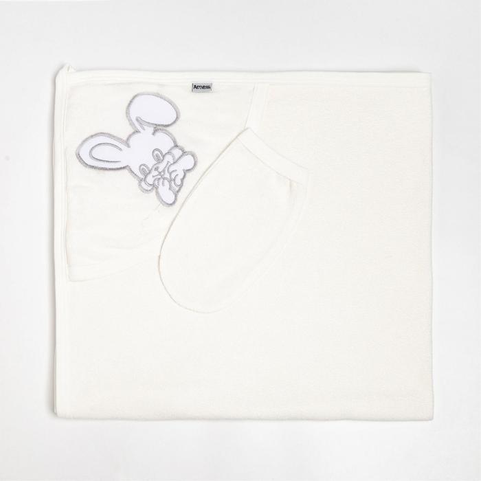 Пелёнка с уголком 90x90 + рукавичка Зайка молочный, махра 170 г/м хлопок 100% 
Пелёнка с уголком 90x90 + рукавичка Зайка молочный, махра 170 г/м хлопок 100%