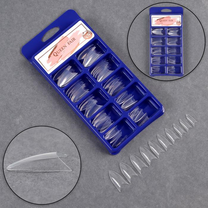 Типсы для ногтей, 100 шт, форма К, без контактной зоны, цвет прозрачный 
Типсы для ногтей, 100 шт, форма К, без контактной зоны, цвет прозрачный