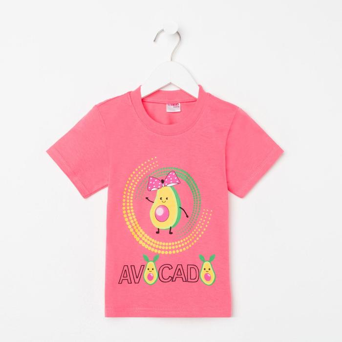 фото Футболка для девочки, цвет розовый/авокадо, рост 104 см ata kids