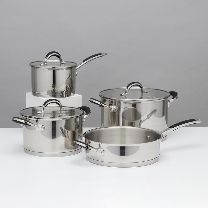 Набор посуды, 4 предмета: кастрюли d=20 см, d=24 см, ковш d=16 см, сковорода d=24 см, 3,3 л, 6 л, 1,8 л, 2,5 л, стеклянные крышки, индукция
Набор посуды, 4 предмета: кастрюли d=20 см, d=24 см, ковш d=16 см, сковорода d=24 см, 3,3 л, 6 л, 1,8 л, 2,5 л, стеклянные крышки, индукция