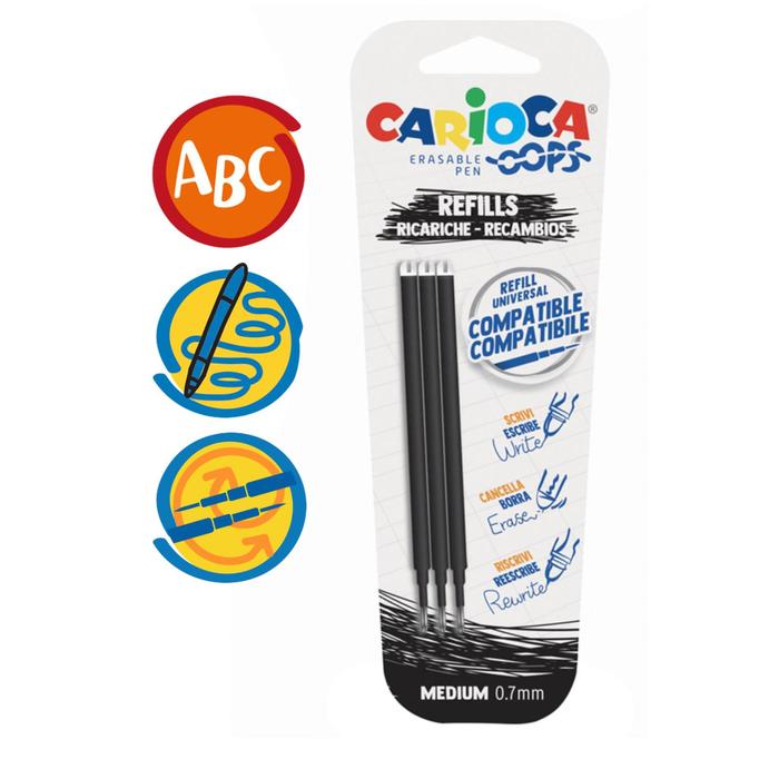 Набор стержней для гелевой стираемой ручки Carioca "OOPS", чернила черные, 3 штуки, 111 мм, 0,7 мм, блистер
Набор стержней для гелевой стираемой ручки Carioca "OOPS", чернила черные, 3 штуки, 111 мм, 0,7 мм, блистер