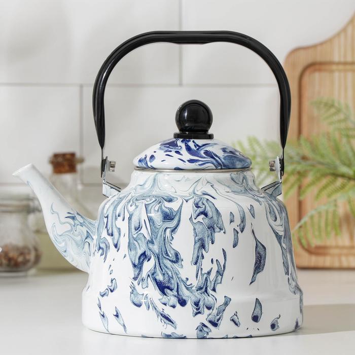 фото Чайник эмалированный «элемент», 2,5 л, цвет белый, голубой