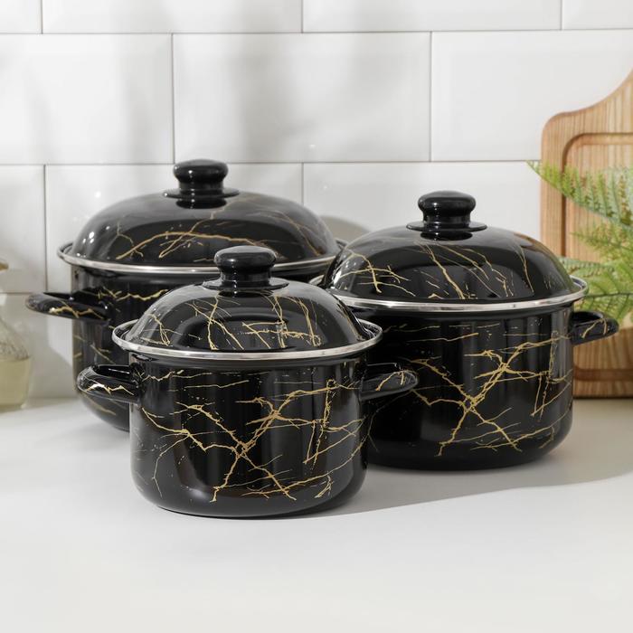 Набор кастрюль эмалированных «Элемент», 3 предмета: d=18 см, d=20 см, d=22 см, индукция, цвет чёрный 
Набор кастрюль эмалированных «Элемент», 3 предмета: d=18 см, d=20 см, d=22 см, индукция, цвет чёрный