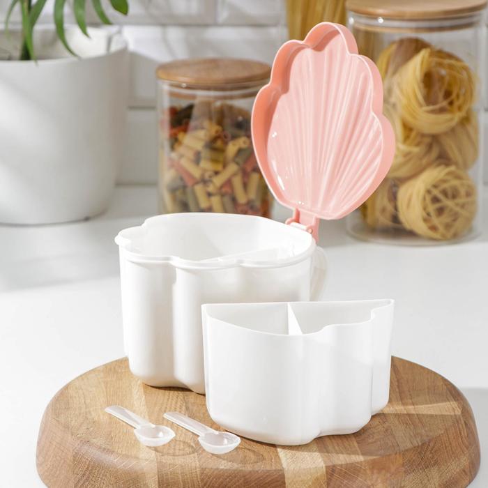 фото Банка для сыпучих продуктов, 4 отсека с ложками, 16×15×10 см, цвет микс