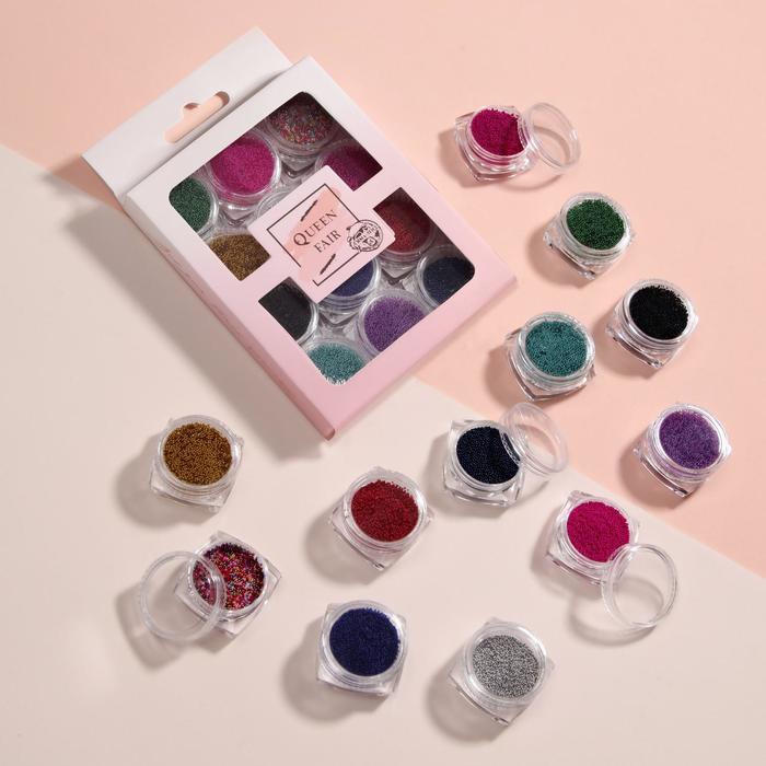 фото Бульонки для декора, в пластиковом органайзере, 12 баночек queen fair