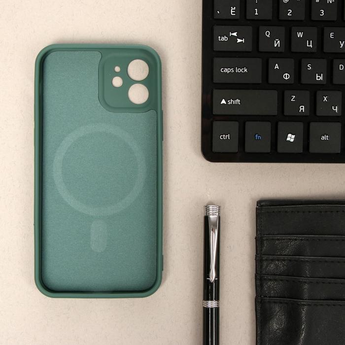 фото Чехол luazon для iphone 12, поддержка magsafe, силиконовый, темно-зеленый luazon home