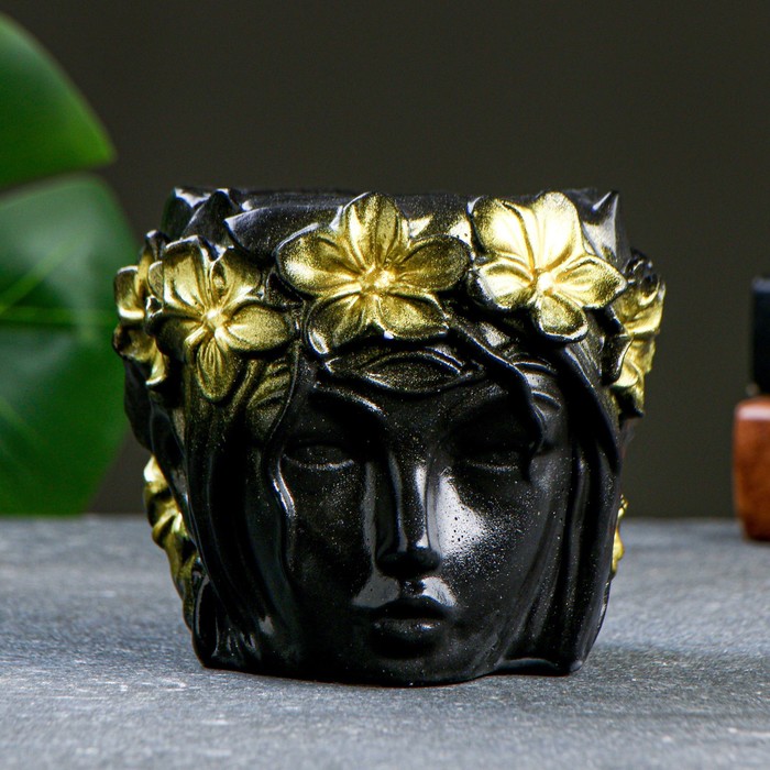 фото Горшок - органайзер "лицо девушки" черно - золотое, 0,35л / 12х10х12см хорошие сувениры