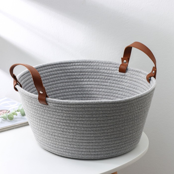 фото Корзина для хранения плетёная «луиза», 38×38×16 см, цвет бежево-серый