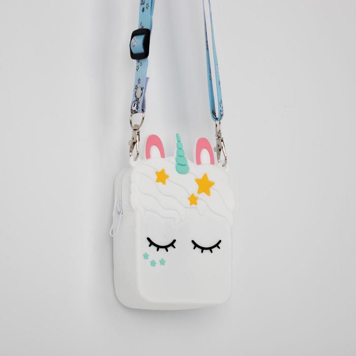 Сумка детская, отдел на молнии, регулируемый ремень, цвет белый, «Единорог» 
Сумка детская, отдел на молнии, регулируемый ремень, цвет белый, «Единорог»