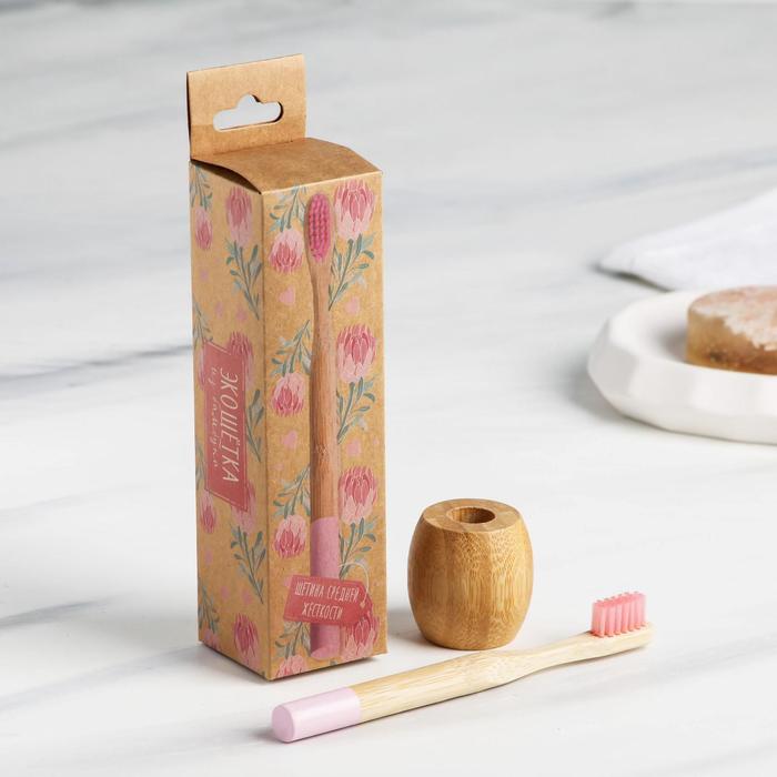 Бамбуковая зубная щётка с подставкой «Розовые мечты», 4,3 × 18,5 × 4,3 см
Бамбуковая зубная щётка с подставкой «Розовые мечты», 4,3 × 18,5 × 4,3 см