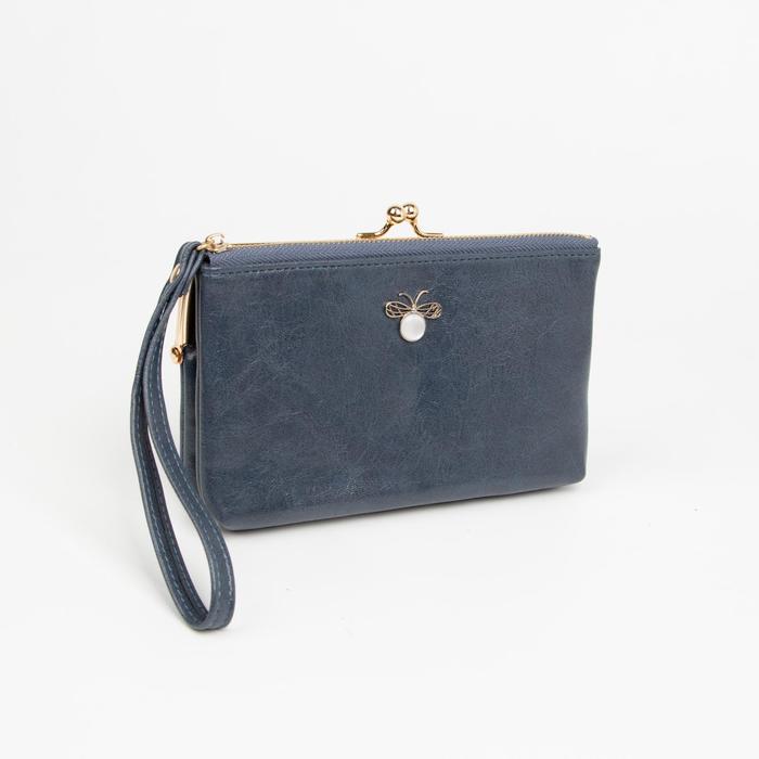 Кошелёк на молнии, с ручкой, цвет синий 
Кошелёк на молнии, с ручкой, цвет синий