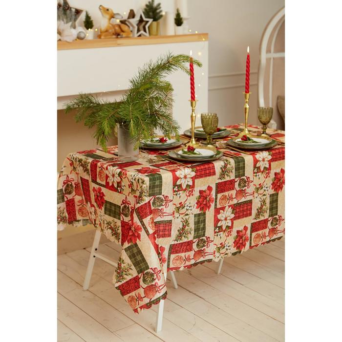 фото Скатерть новогодняя доляна "новогодние игрушки" 145*260 +/- 2 см, 100% п/э