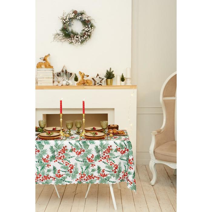 фото Скатерть новогодняя доляна "сhristmas berries" 145*220 +/- 2 см, 100% п/э